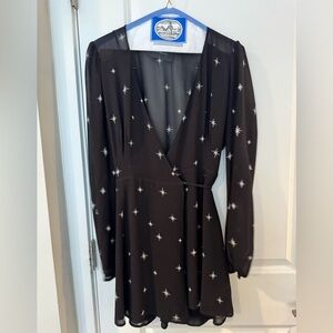 Reformation Black Wrap Dress with White Star Pattern